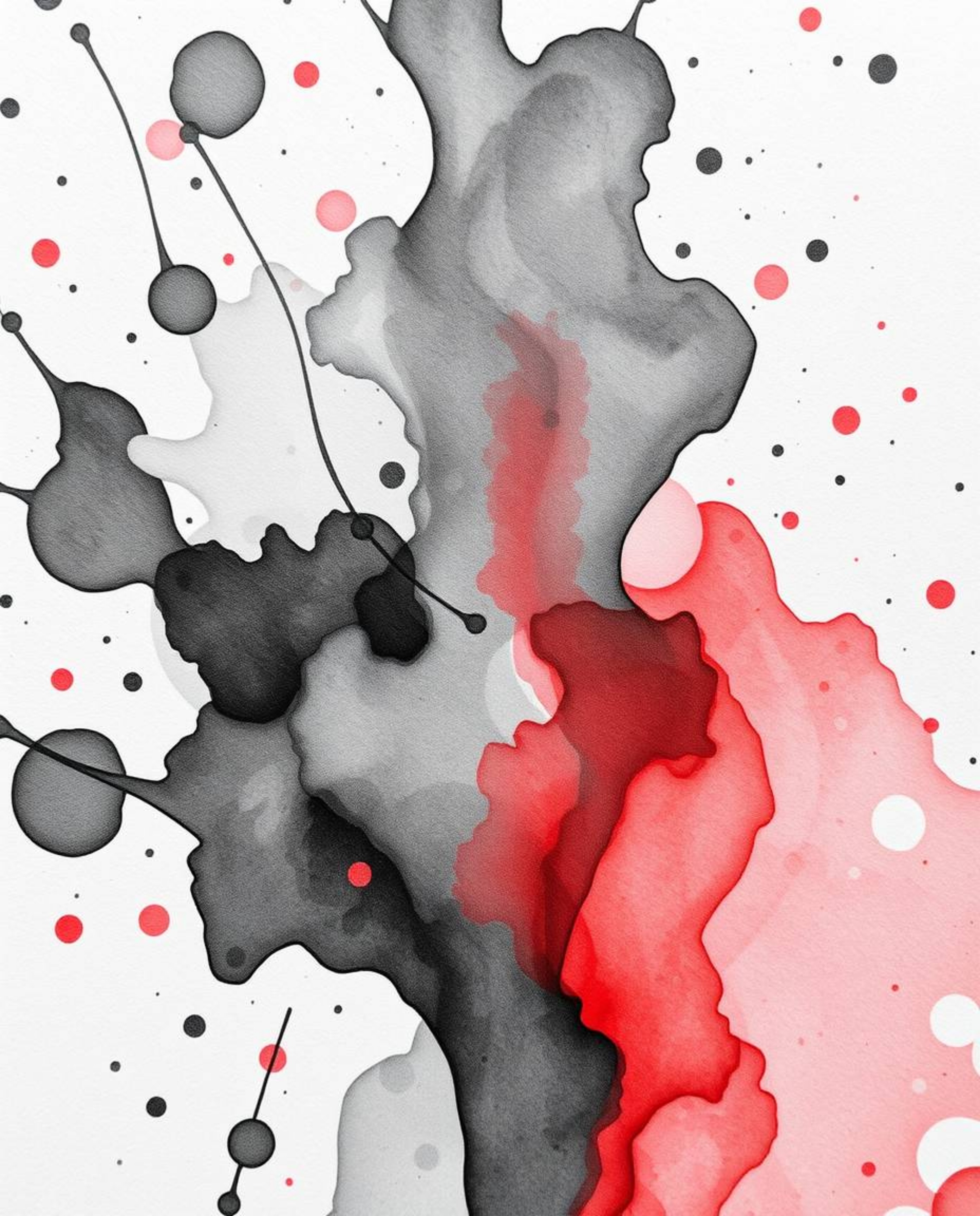 A timeless and elegant image showcasing colorful watercolor splashes blending on paper in a classic black and white, tight cl