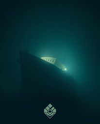 Explore a mesmerizing blend of underwater mystery and geometric precision. This artwork features a shipwreck illuminated in t