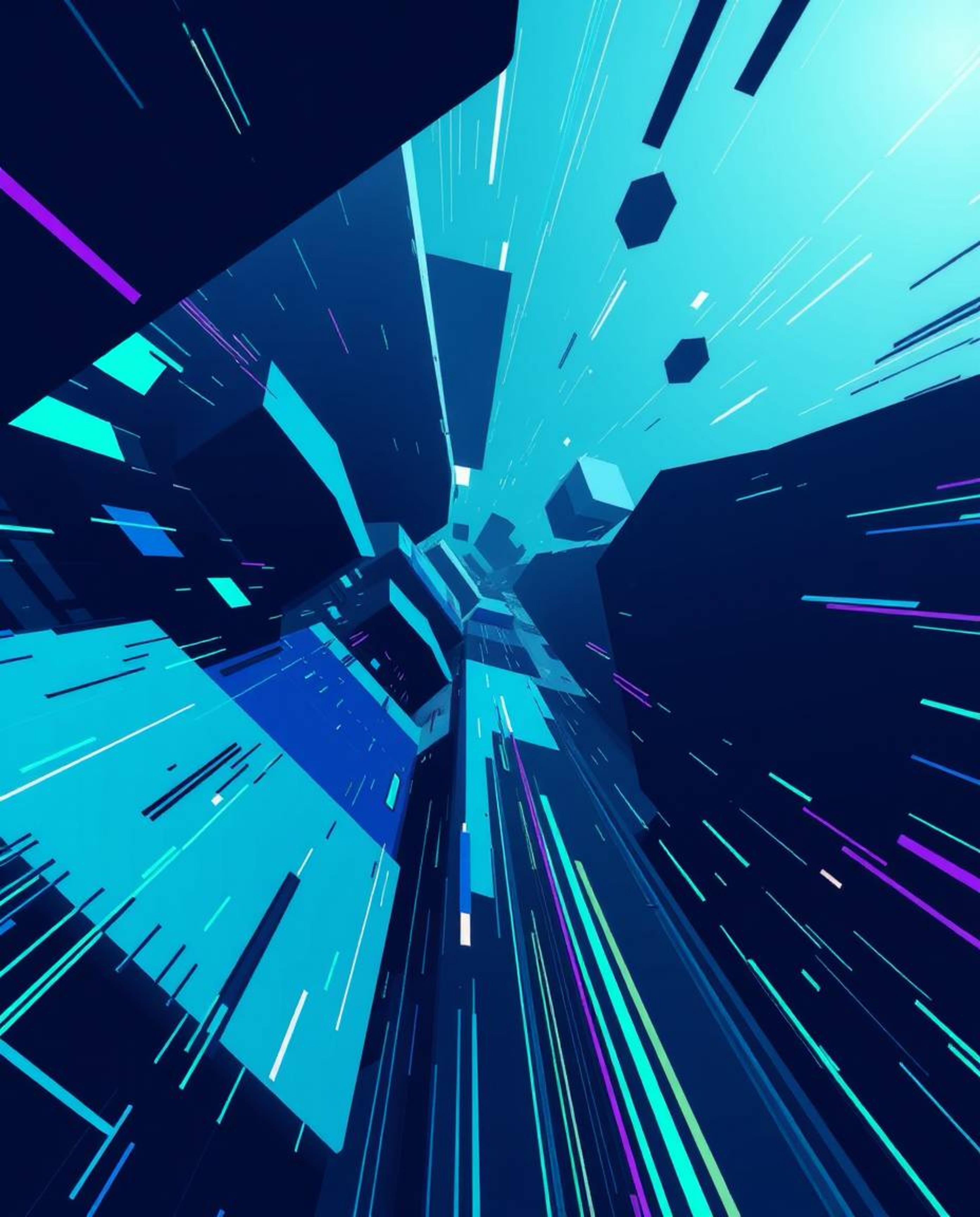 Elevate your perspective with this high-angle view showcasing abstract shapes disrupted by glitch effects, fragmentation, and