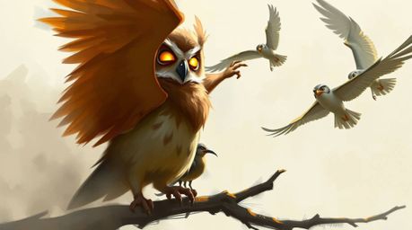 Explore a dynamic digital sketch showcasing a blind owl in a Pixar-inspired style, teaching birds to fly. This artwork featur