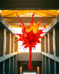 Explore stunning architectural photography capturing a bright and vibrant paint splash frozen in mid-air. This high-speed pho