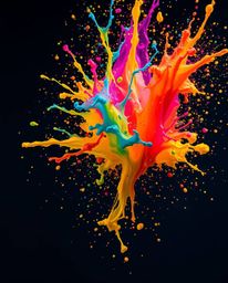 Experience the brilliance of a vibrant and colorful paint splash frozen in mid-air. This high-speed camera capture showcases 