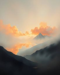This is a classic oil painting that masterfully depicts a soft, cinematic haze settling over the reflections of fiery clouds 