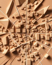 A high-resolution stock photo showcasing an abstract city map composed of geometric shapes, viewed from a top-down perspectiv