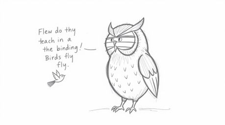 This hand-drawn sketch in the style of Pixar depicts a heartwarming scene of a blind owl with textured pencil strokes, genero