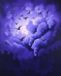 Experience a captivating classic oil painting depicting a surreal storm infused with deep ultraviolet hues. The canvas showca
