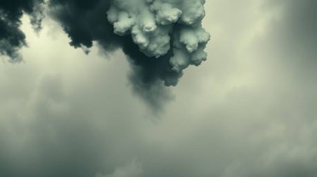 Experience the intensity of dramatic weather from an overhead bird's-eye view, set against an abstract gradient background wi