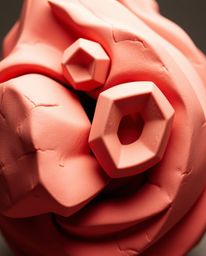 Explore captivating sculptural clay art showcasing intricate 3D shapes with a tight close-up shot. The art features a smooth 