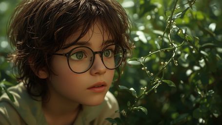 A highly detailed, cinematic photograph of a bespectacled, homeschooled prodigy with untidy brown hair and bright, inquisitiv