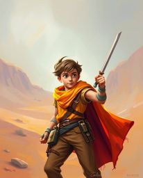 A captivating digital painting depicts a brave Disney-style hero embarking on a thrilling desert adventure.  The artwork show