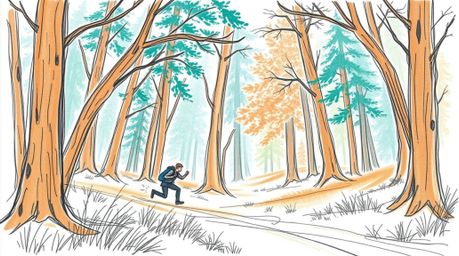 A captivating hand-drawn sketch depicts a thrilling chase scene unfolding within a looping forest background.  The artwork ut