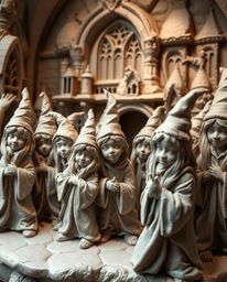 This exquisite sculptural clay art piece depicts a magical school teeming with young wizards, showcasing smooth yet textured 