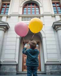 A captivating image featuring a child holding a balloon, rendered in precise architectural color photography. The image showc