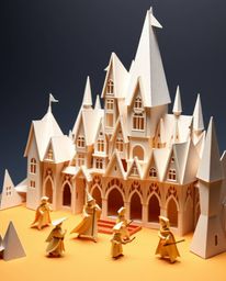 Explore an intricate origami depiction of a magical school brimming with young wizards. Precise geometric folds bring the arc