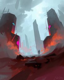 A dynamic digital sketch showcases abstract shapes with glitch effects, fragmentation, and scanlines, set within a misty, atm