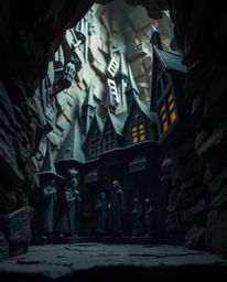 Discover a captivating image of a magical school brimming with young wizards. Rendered in a striking low-angle perspective,