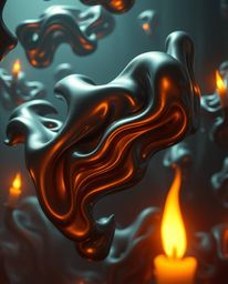 A captivating Isekai anime style artwork showcasing smooth, 3D fluid shapes with metallic textures gracefully floating in zer
