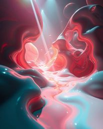 Explore captivating surreal 3D fluid shapes reminiscent of melted glass, set within a hyperrealistic sci-fi environment. This