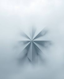 An intricate image blends origami aesthetics with a thick foggy atmosphere.  Abstract shapes are distorted by glitch effects,