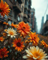 Experience the surreal beauty of nature reclaiming a desolate world in this extreme macro close-up. Blooming flowers thrive a