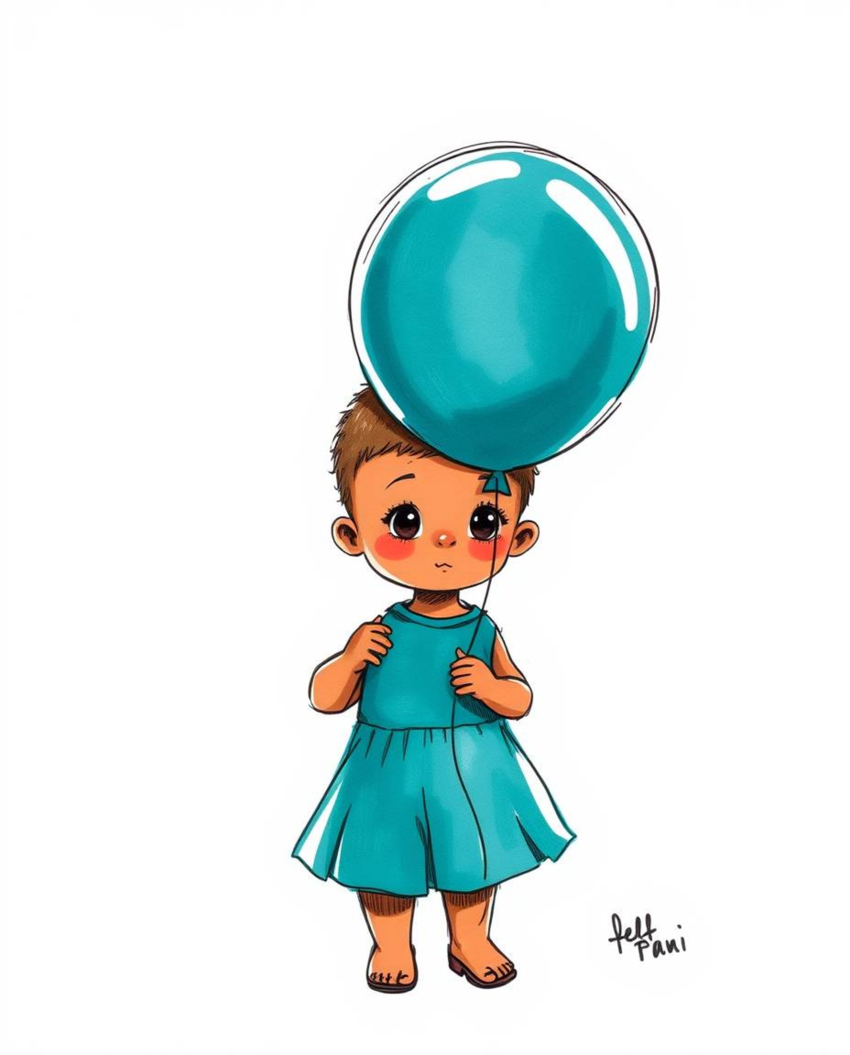 A captivating hand-drawn sketchnote illustration depicts a child with reddish-brown skin joyfully holding a vibrant balloon. 