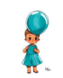 A captivating hand-drawn sketchnote illustration depicts a child with reddish-brown skin joyfully holding a vibrant balloon. 
