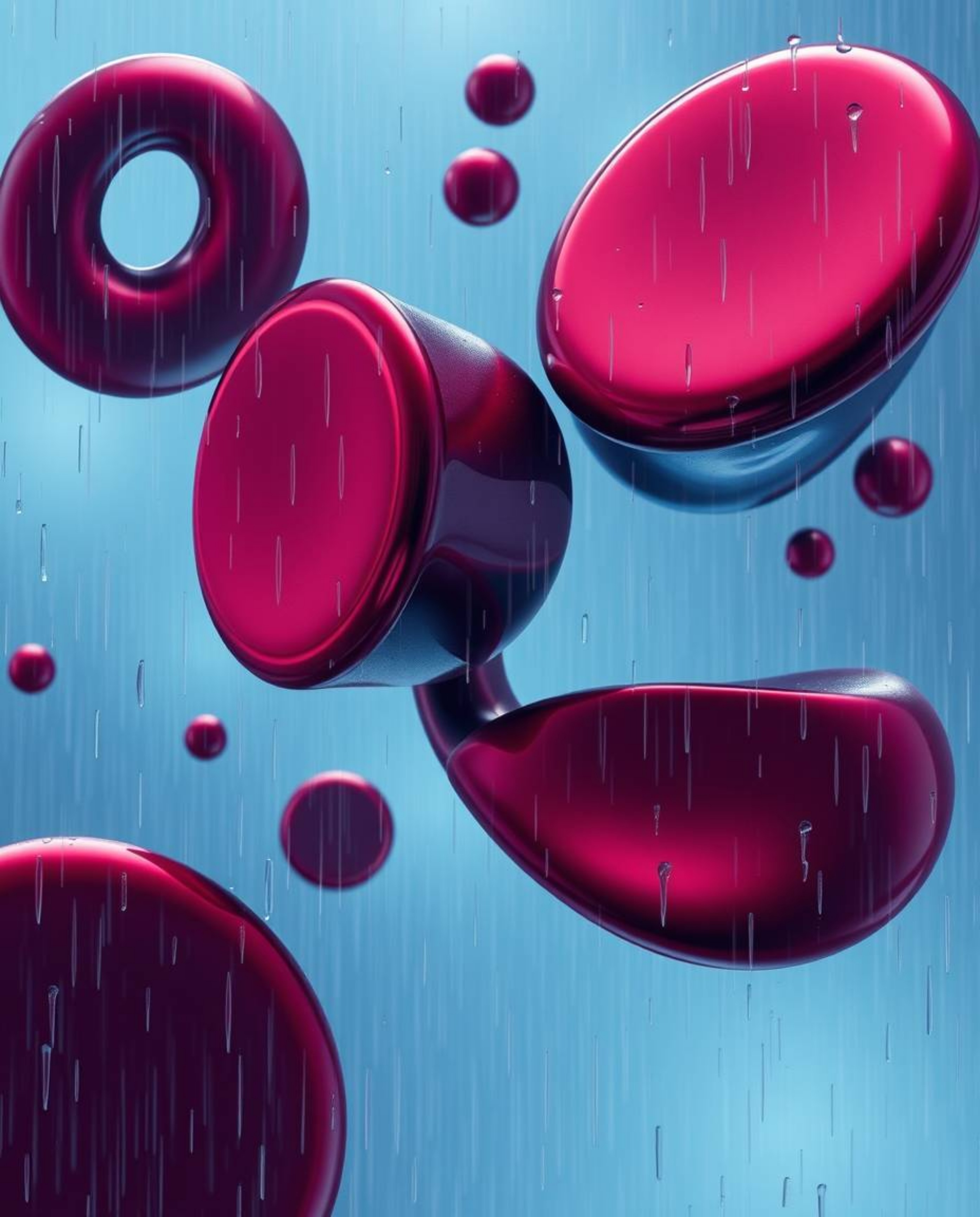 Explore captivating abstract 3D art featuring rich burgundy and deep blue shapes floating in space, rendered in a surreal dig