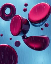 Explore captivating abstract 3D art featuring rich burgundy and deep blue shapes floating in space, rendered in a surreal dig