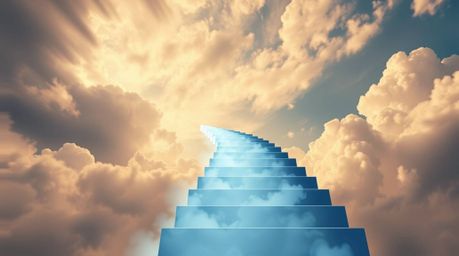 This logo concept features a compelling low-angle view of a winding stairway composed of smoke and light, dramatically ascend