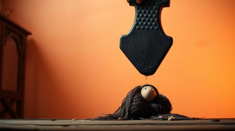 A professional photograph in the style of an Associated Press Photo of the Year, depicting an anvil about to fall on a tricks