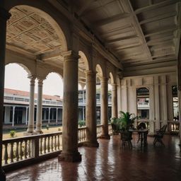 This traditional colonial-era building boasts impressive architectural features such as tall columns, expansive windows, and 