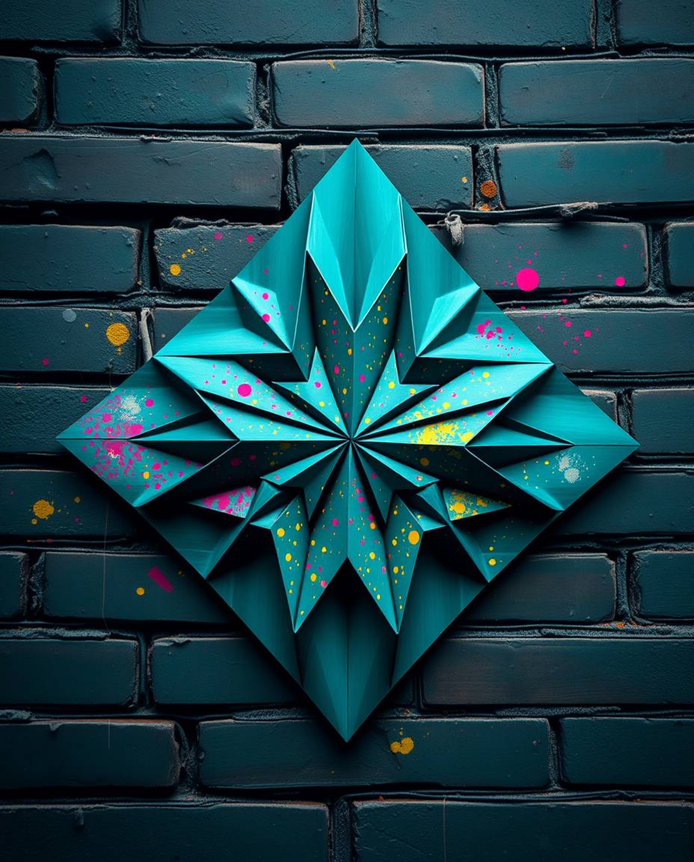 Discover a captivating blend of intricate origami style and vibrant street art.  This luxurious design features rich deep tea