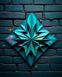 Discover a captivating blend of intricate origami style and vibrant street art.  This luxurious design features rich deep tea