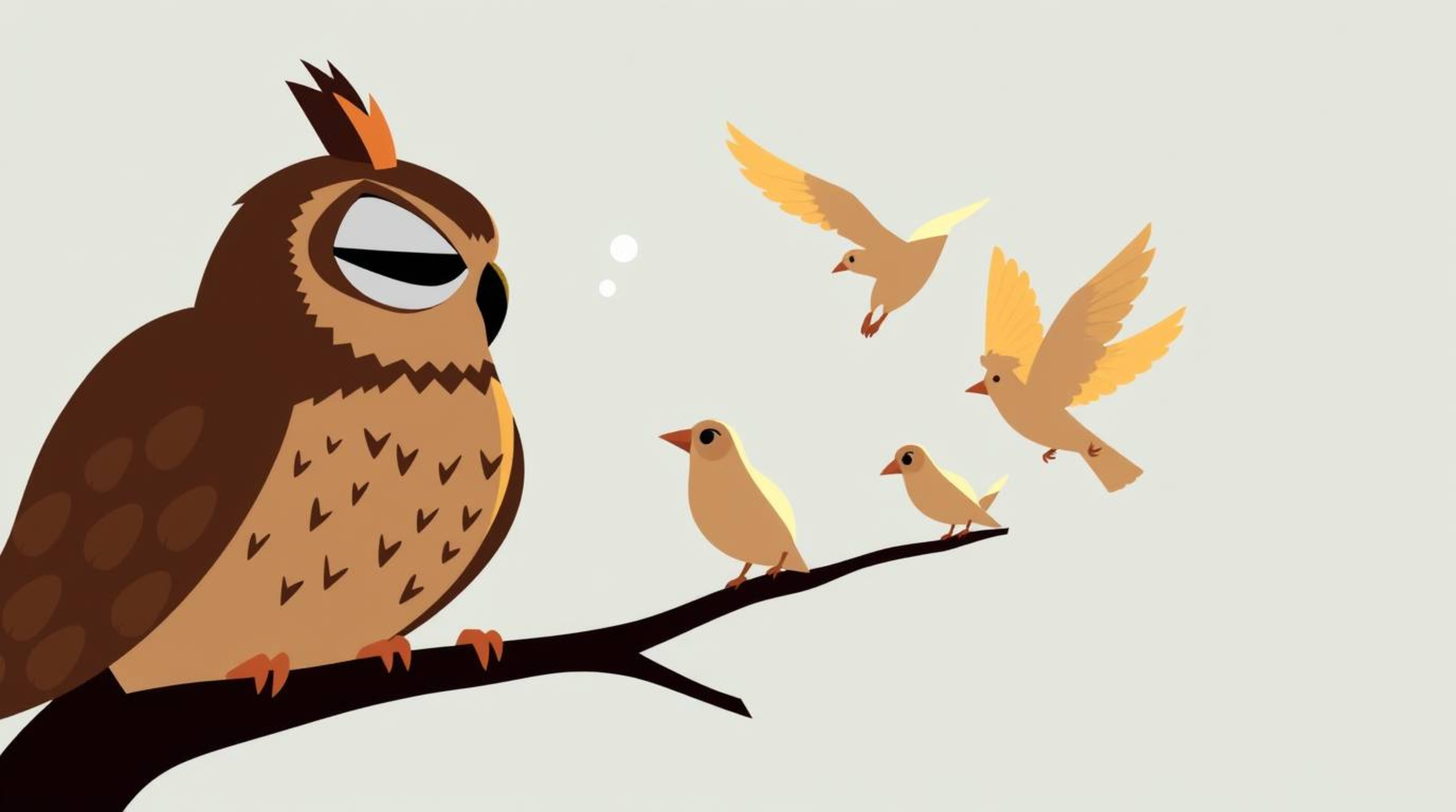 A Pixar-style logo featuring a blind owl guiding birds to fly is both heartwarming and visually striking. The design incorpor
