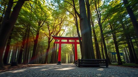 A stunning architectural color photograph capturing a thrilling chase through a looping forest. The image features volumetric