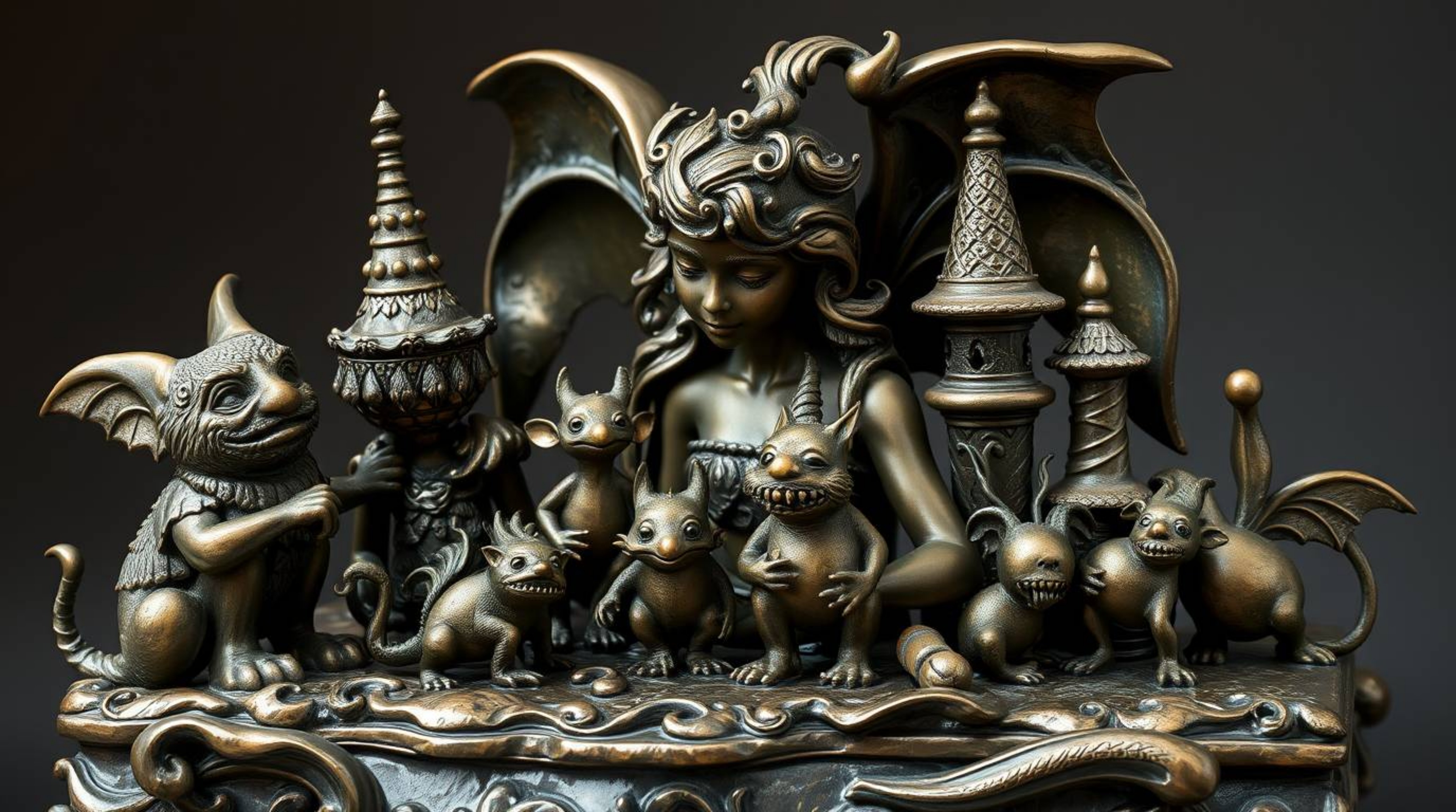 This cast bronze sculpture, finished with an antique patina, showcases graceful and refined features, depicting a vibrant fan