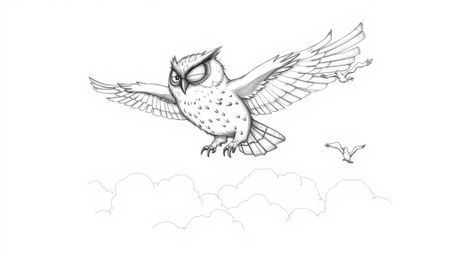 Experience the wonder of a hand-drawn, textured pencil sketch depicting a blind owl, rendered in a Pixar-inspired style, prou