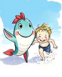 A vibrant hand-drawn sketch in a color sketchnote style depicts a friendly sea creature with light olive skin and a freckled