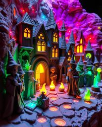 This stunning sculptural clay artwork depicts a magical school teeming with young wizards. The piece is brought to life with 
