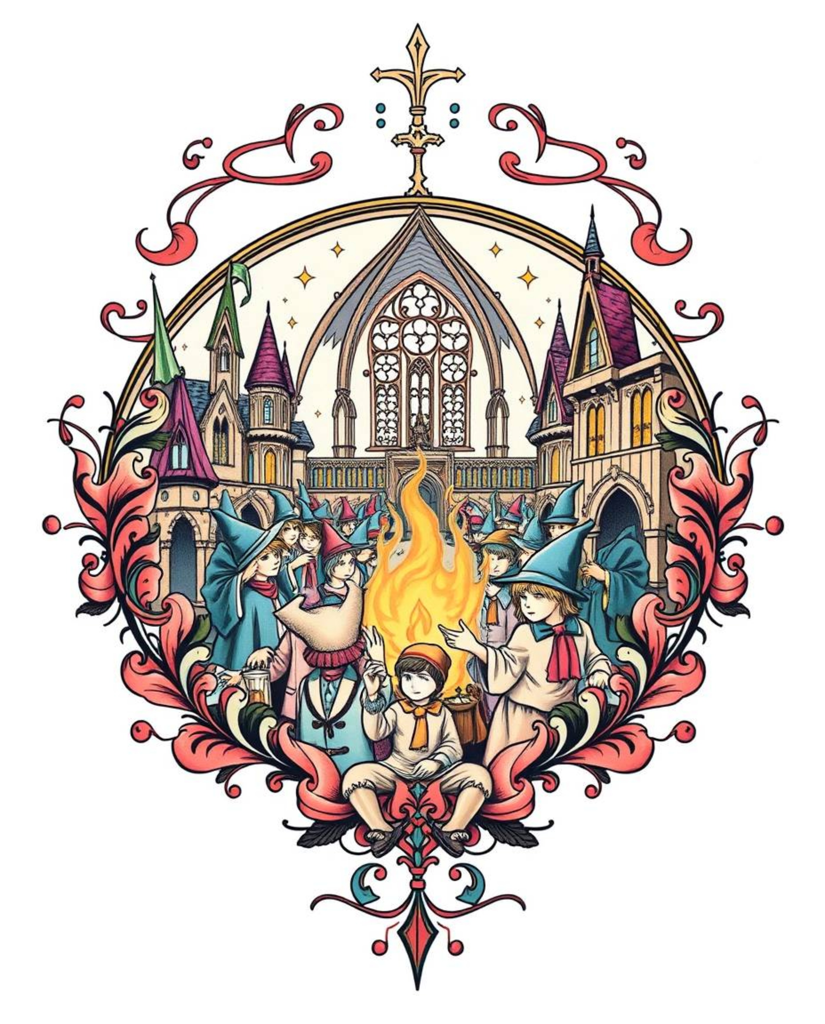 Discover stunning symbolic tattoo art prints featuring a magical school brimming with young wizards.  These designs boast sof