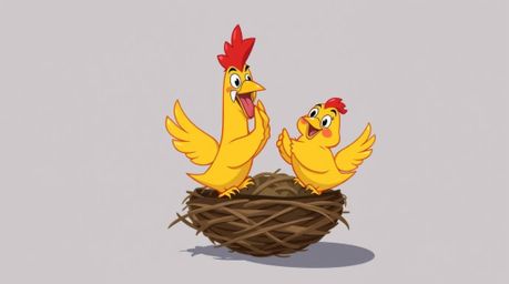 Delightful animation featuring two cartoon birds meticulously constructing a nest. Rendered in a classic animation style, th