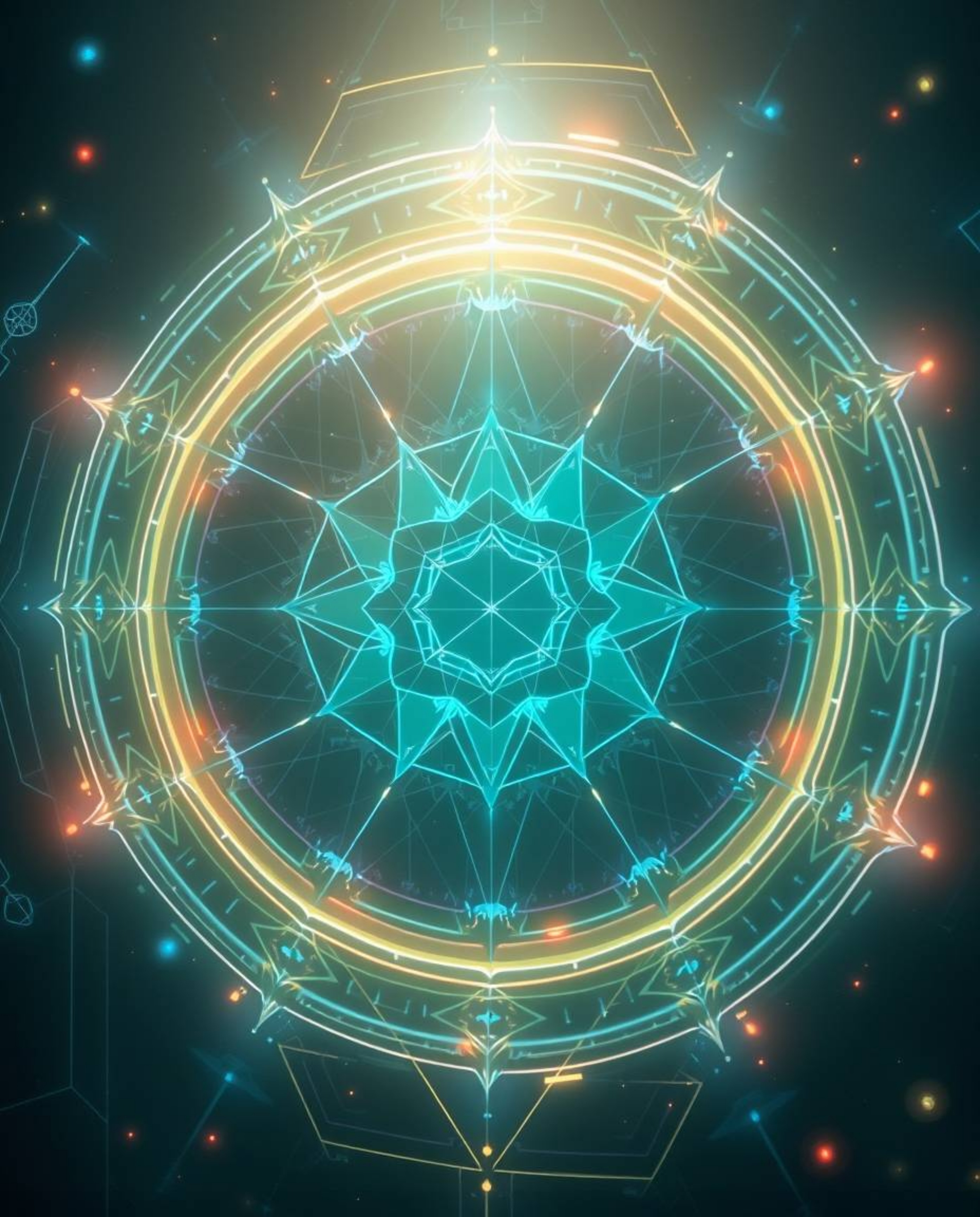 Experience a futuristic digital interface featuring intricate geometric patterns and holographic elements that evoke an ether