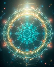 Experience a futuristic digital interface featuring intricate geometric patterns and holographic elements that evoke an ether