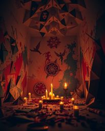 Capture the explosive beauty of a room engulfed in vibrant paint, meticulously crafted with intricate origami details and geo