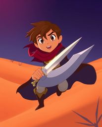 Embark on a captivating desert adventure with a brave hero, presented in a charming Disney-style aesthetic. The rich burgundy