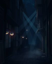 Dive into a captivating Isekai anime-style scene where volumetric lighting dramatically illuminates eyes peering from the sha