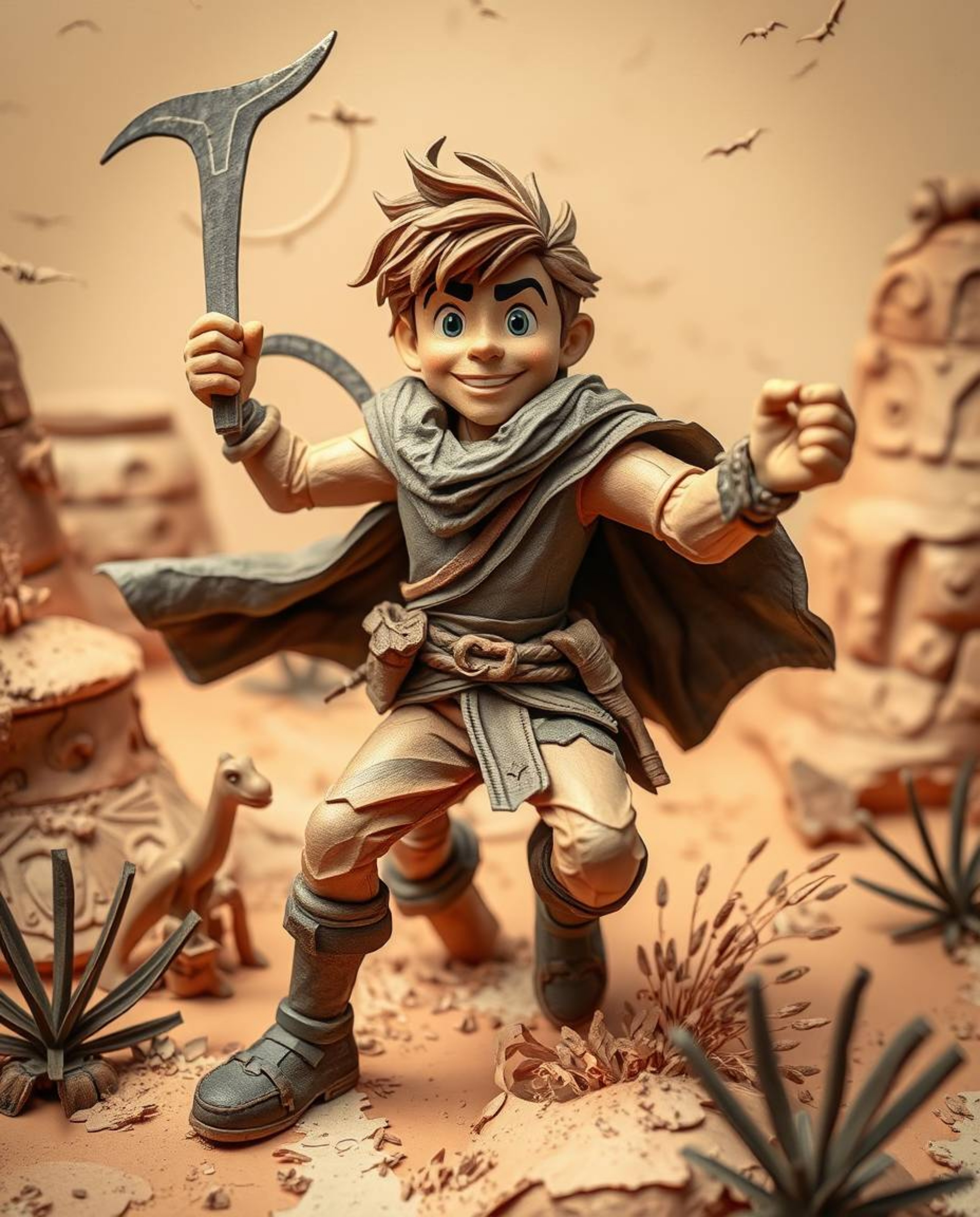 Experience a dynamic and visually captivating artwork blending Disney-style heroism with a thrilling desert adventure. This l