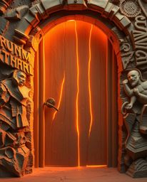 Explore the enchanting blend of layered papier-mâché textures illuminated by a warm golden glow, reminiscent of an ancient do