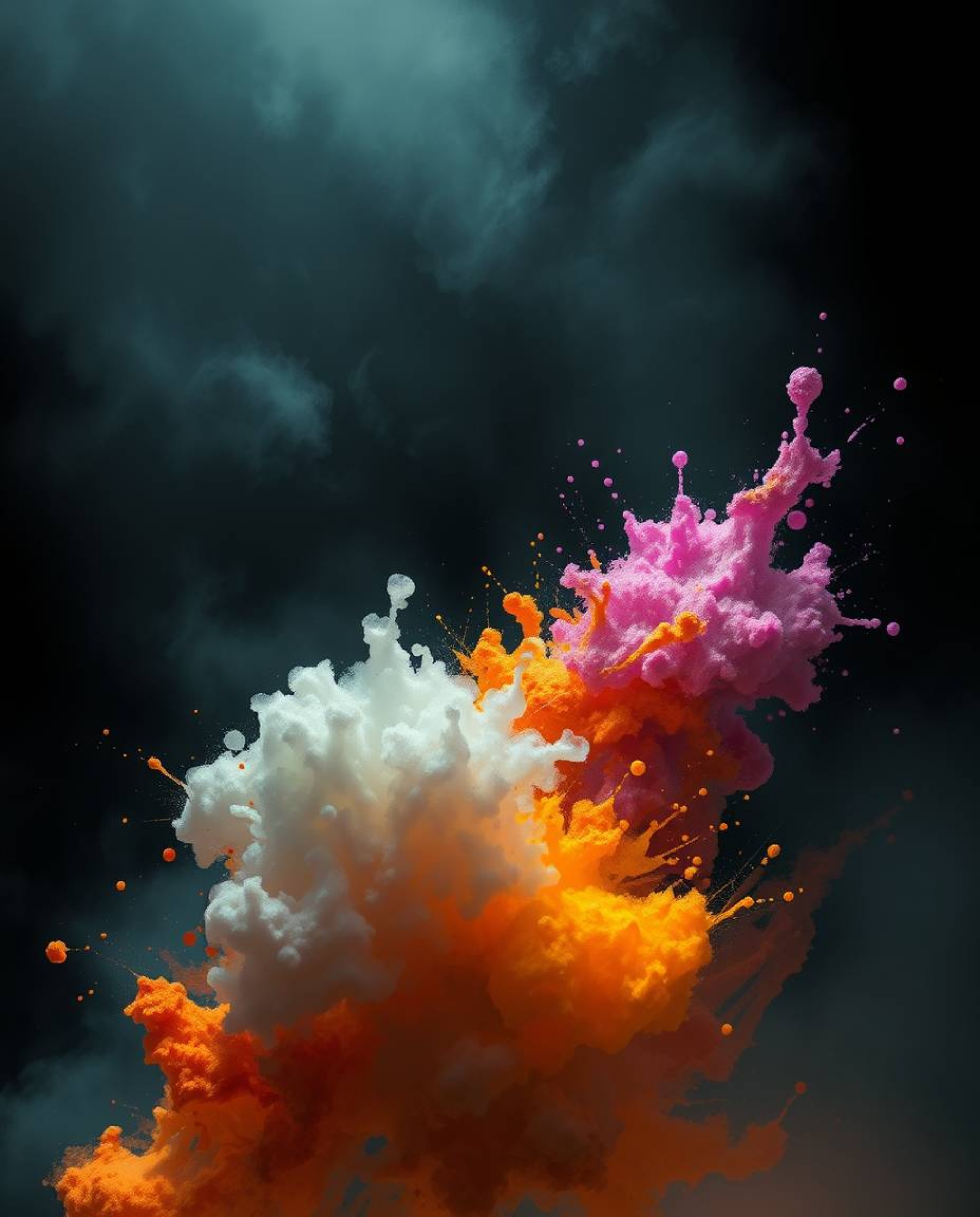 Dive into a mesmerizing world of abstract 3D art. This collection showcases vibrant, colorful splash shapes floating in a dee