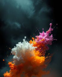 Dive into a mesmerizing world of abstract 3D art. This collection showcases vibrant, colorful splash shapes floating in a dee